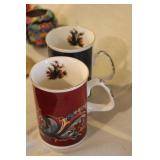 European Ceramic Tableware Lot Including Mugs, Coasters, Vases, and Tray