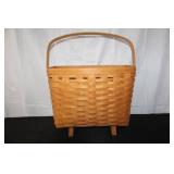 Longaberger Handwoven Basket with Handle and Wood Feet