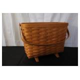 Longaberger Handwoven Basket with Handle and Wood Feet