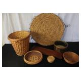 Collection of Vintage Wicker Baskets and RW Norway Wooden Tray