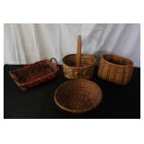 Collection of 4 Assorted Woven Baskets with Handle and Decorative Designs