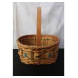 Collection of 4 Assorted Woven Baskets with Handle and Decorative Designs