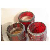 Eclectic Home Decor Collection with Mosaic Candle Holders and Heart Trivet