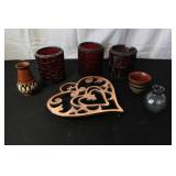 Eclectic Home Decor Collection with Mosaic Candle Holders and Heart Trivet