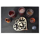 Eclectic Home Decor Collection with Mosaic Candle Holders and Heart Trivet