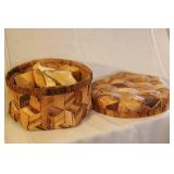 Woven Wood Sewing Basket with Vintage Thread, Scissors, and Notions