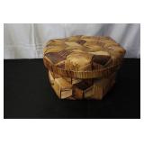 Woven Wood Sewing Basket with Vintage Thread, Scissors, and Notions