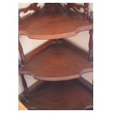 Decorative 4-Tier Wooden Corner Shelf with Ornate Spindles