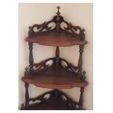 Decorative 4-Tier Wooden Corner Shelf with Ornate Spindles