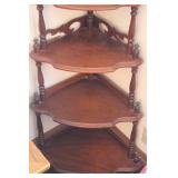 Decorative 4-Tier Wooden Corner Shelf with Ornate Spindles