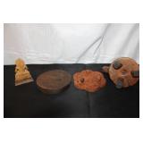 Collection of Vintage Hand-Carved Wooden Decor and Candle Holders