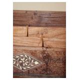 Wooden Desk Organizer with Floral Carving and Inlay