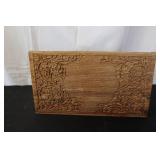 Wooden Desk Organizer with Floral Carving and Inlay