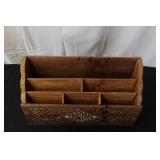 Wooden Desk Organizer with Floral Carving and Inlay