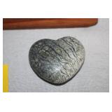 Vintage Hall Blue Mugs with Wooden Holders and Decorative Stone Heart