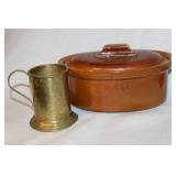 Collection of Vintage Pottery and Stoneware Items with Small Brass Mug