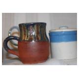 Collection of Vintage Pottery and Stoneware Items with Small Brass Mug