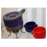 Collection of Vintage Pottery and Stoneware Items with Small Brass Mug