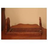 Vintage Framed Boy and Jug Print with Wood Frame, Calligraphy Art, and Carved Bookends Set