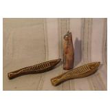 Eclectic Vintage Decorative Lot - Wood Carvings, Pottery, Ceramic Fish Dishes, and More