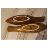 Eclectic Vintage Decorative Lot - Wood Carvings, Pottery, Ceramic Fish Dishes, and More