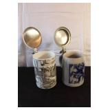 Collection of Ceramic Steins, Miniature Pottery, and Candle Holders