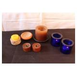 Collection of Ceramic Steins, Miniature Pottery, and Candle Holders