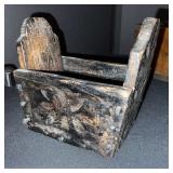 Set of 3 Antique Rustic Wooden Containers with Hand-Carved Details