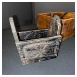 Set of 3 Antique Rustic Wooden Containers with Hand-Carved Details