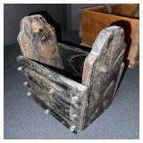 Set of 3 Antique Rustic Wooden Containers with Hand-Carved Details