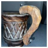 Set of 3 Antique Rustic Wooden Containers with Hand-Carved Details