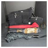 Baggalini Black Shoulder Bag, Quilted Pouch, and 3 Umbrellas Collection
