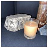 Fossil and Rock Collection with Petrified Wood and Candle