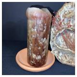 Fossil and Rock Collection with Petrified Wood and Candle