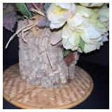 Artificial Floral Arrangements with Bark Base and Glass Vase