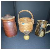 Collection of 4 Vintage Stoneware Crock, Basket, and Pitchers