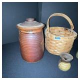 Collection of 4 Vintage Stoneware Crock, Basket, and Pitchers