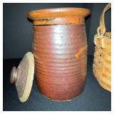 Collection of 4 Vintage Stoneware Crock, Basket, and Pitchers