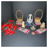 Decorative Pottery Collection with Chili Pepper String Lights and Tray
