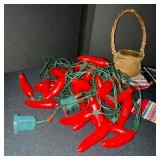 Decorative Pottery Collection with Chili Pepper String Lights and Tray