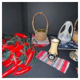 Decorative Pottery Collection with Chili Pepper String Lights and Tray