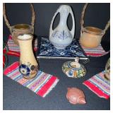 Decorative Pottery Collection with Chili Pepper String Lights and Tray