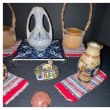 Decorative Pottery Collection with Chili Pepper String Lights and Tray