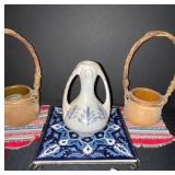 Decorative Pottery Collection with Chili Pepper String Lights and Tray