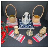 Decorative Pottery Collection with Chili Pepper String Lights and Tray