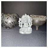Collection of 3 Decorative Stoneware Items with Hindu Deity Figurine