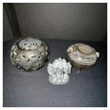 Collection of 3 Decorative Stoneware Items with Hindu Deity Figurine