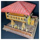 Set of 2 Vintage Wooden Spanish House Jewelry Boxes with Miniature Figures