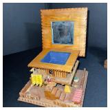 Set of 2 Vintage Wooden Spanish House Jewelry Boxes with Miniature Figures