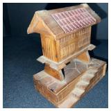 Set of 2 Vintage Wooden Spanish House Jewelry Boxes with Miniature Figures